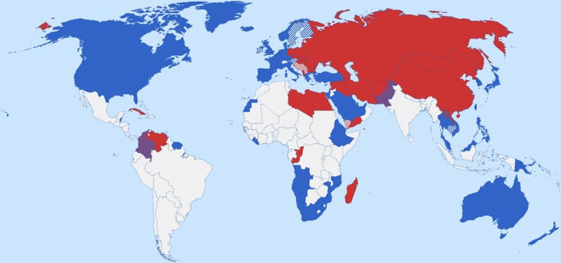 Map of Cold War alliances in 1974