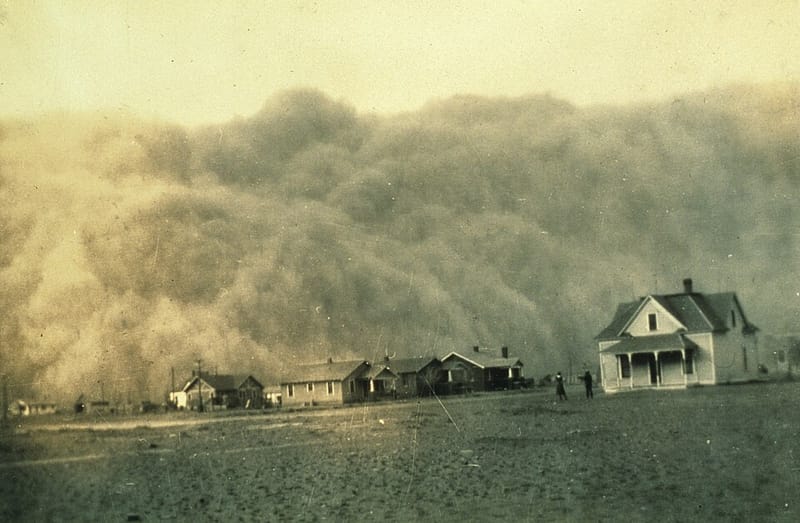 A wall of dust approaching a town in Texas in 1935