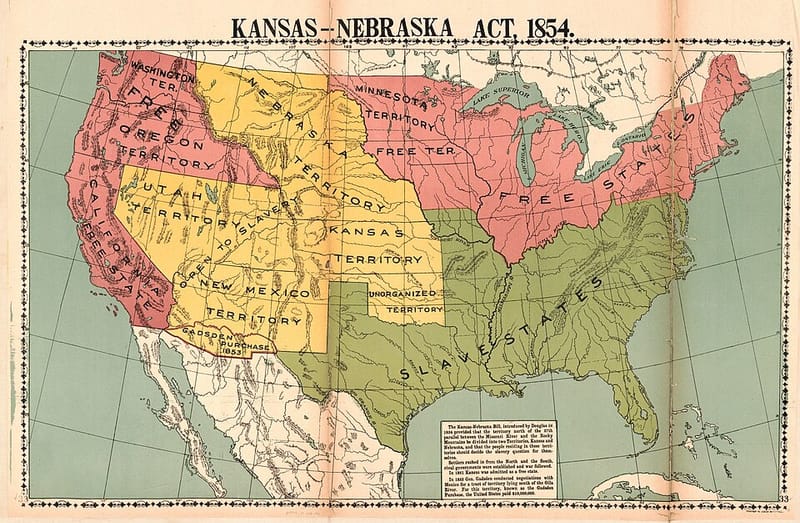 Historical map showing territories after the Kansas-Nebraska Act