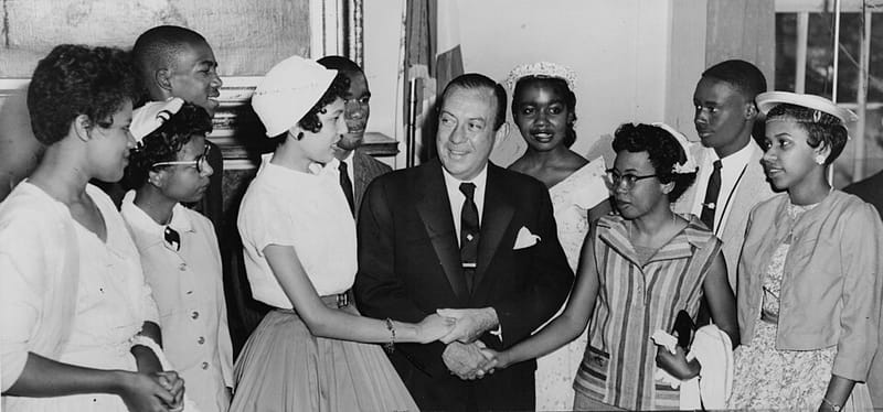 Members of the Little Rock Nine with New York mayor Robert F. Wagner