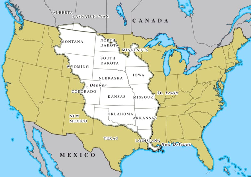 Map of the Louisiana Purchase within the present-day United States