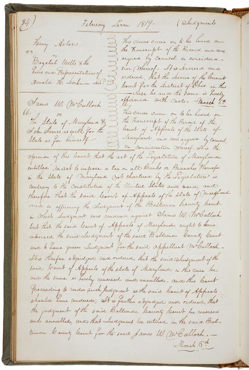 Page from the Supreme Court’s decision in McCulloch v. Maryland