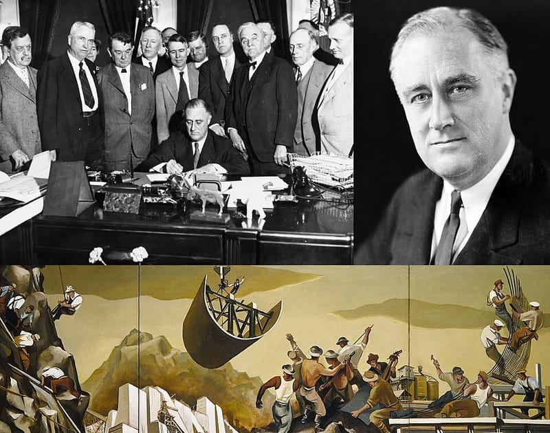 Collage of New Deal programs and posters