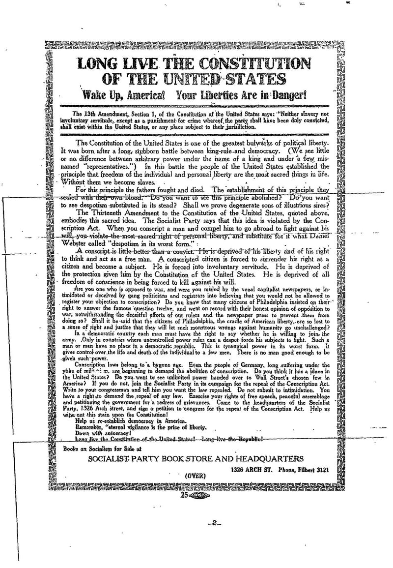 The antidraft leaflet distributed by Charles Schenck