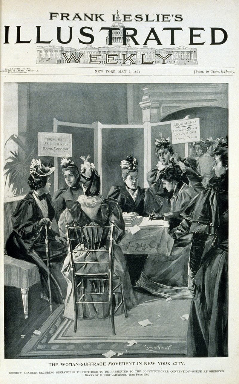 Illustration of suffrage activism in New York City